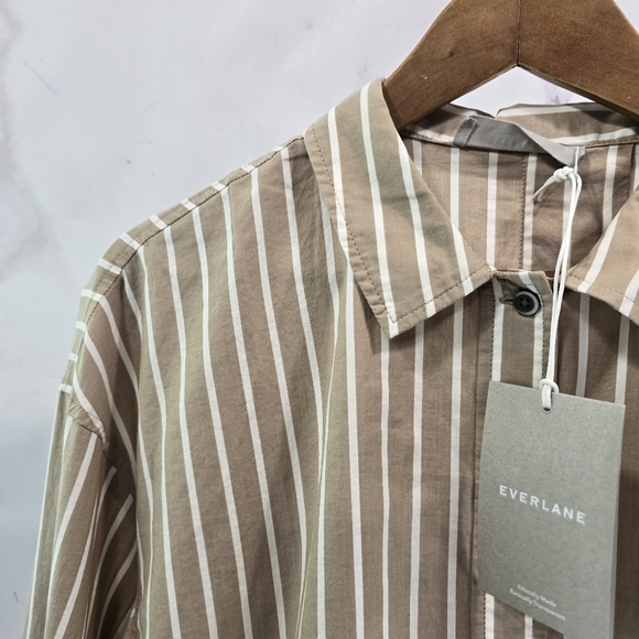 Everlane Shirt Womens Small Brown Button Up Woven Pajama Silky Cotton Cr… - Picture 3 of 13